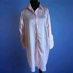 Jayre Pink Women's Satin Button Front Nightshirt Sleepwear Sz Small Lightweight